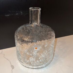 Blenko Glass Company No. 6424 Vase Candlestick. Clear, crackled. 7.5” Tall